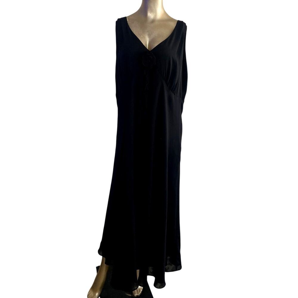 Vintage Worthington Woman Black Rosette Sleeveless Dress Size 18W